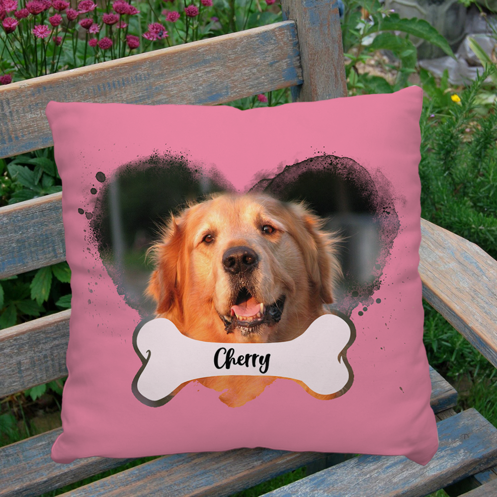 Custom Dog Photo Heart & Bone Pillow, Dog Lover Gift AD