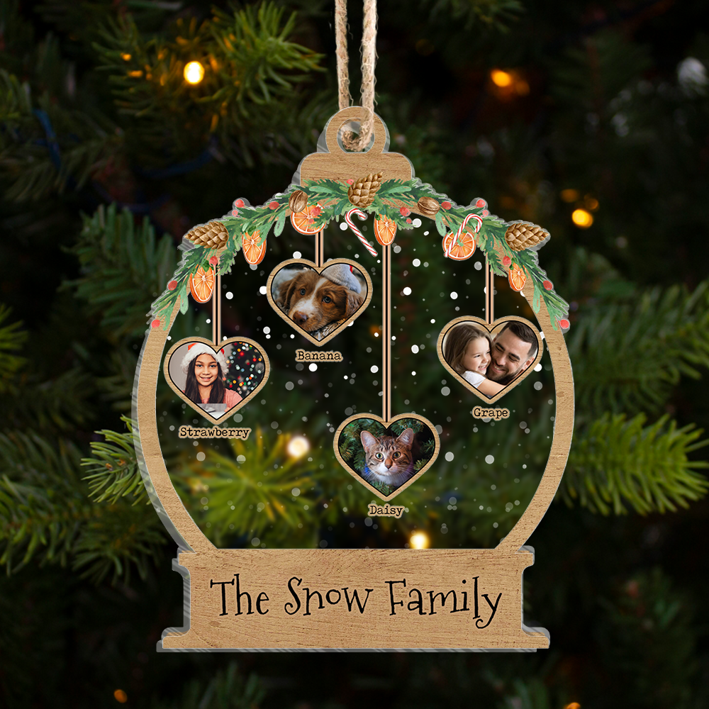 Upload Photo Heart Personalized Christmas Gift For Family Friends Printed Acrylic Ornament, Customized Holiday Ornament AE
