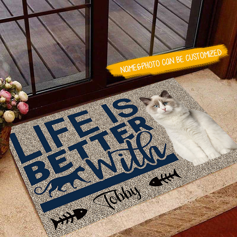 Life Is Better With Cats Upload Photo Doormat, Gifts For Cat Lovers AB