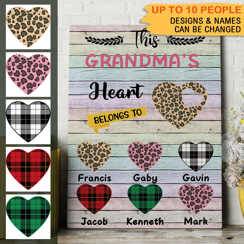 This Grandma's Heart Belongs To Personalized Canvas, Family Gift For Grandma AK
