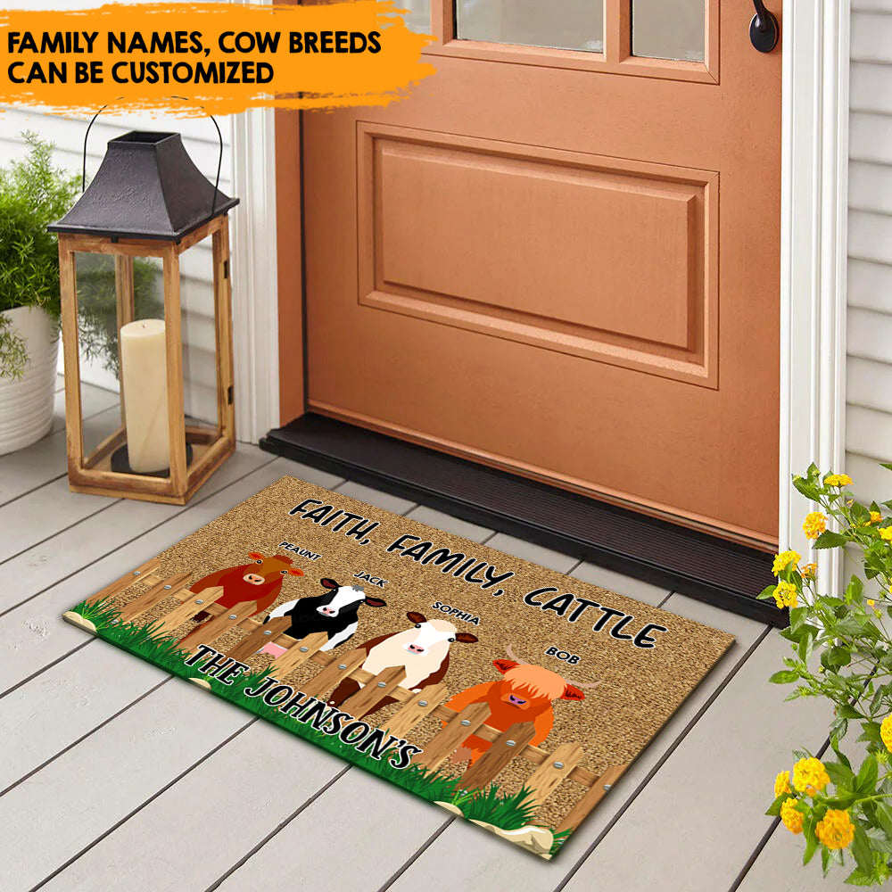 Faith, Family, Cattle - Personalized Doormat, Cow Lovers Gift AB