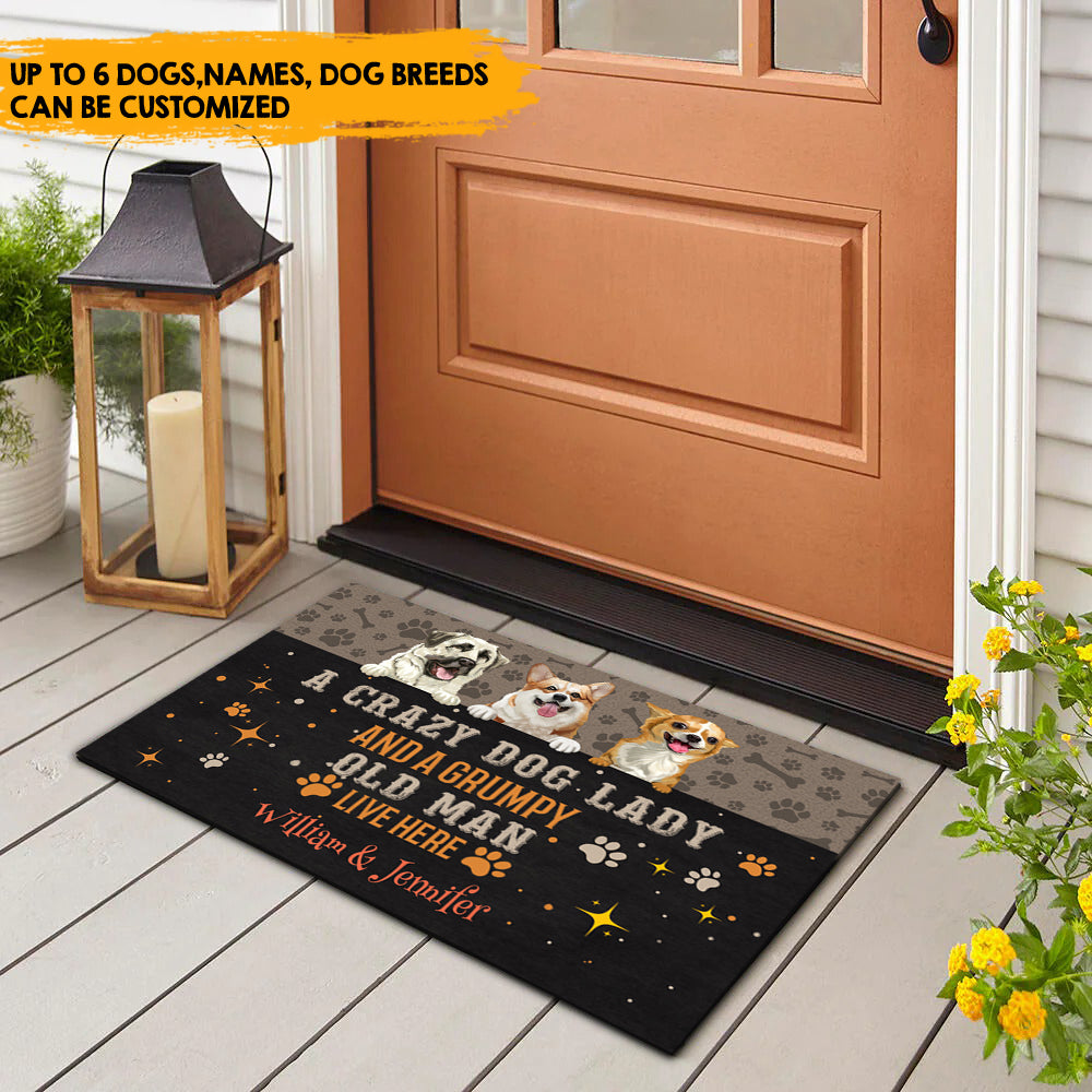 Crazy Dog Lady And An Grumpy Old Man - Personalized Family Doormat, Dog Lovers Gift AB