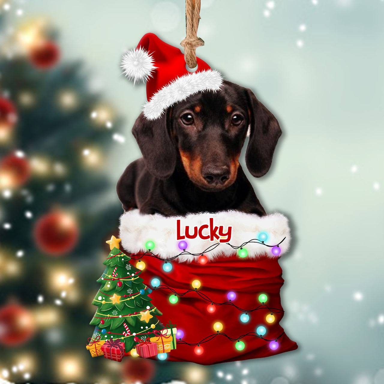 Personalized Upload Photo Dog Christmas Santa Acrylic Ornament, Customized Holiday Ornament AE