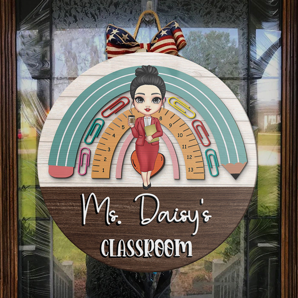 Personalized Rainbown Teacher Wood Sign, DIY Gift For Back To School Z