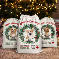 Thumbnail for Custom Dog Photo & Bone With Wreath Christmas Bag, Christmas Gift AB