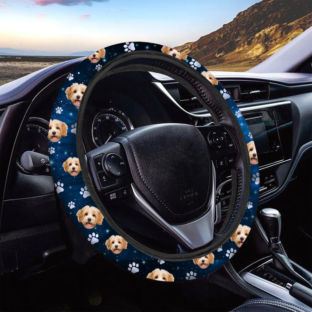 Custom Galaxy Dog Cat Photo Car Steering Wheel Cover, Pet Lover Gift JonxiFon