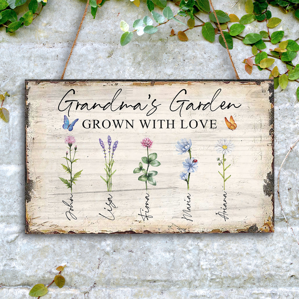 Grandma Garden of Love - Personalized Rectangle Wood Sign A