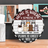 Thumbnail for Home Is Where Someone Purrs To Greet - Funny Door Sign For Cat Lovers Z