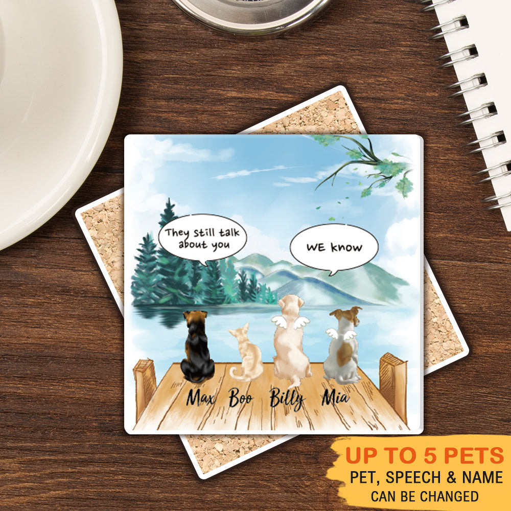 Personalized Pet Memorial Square Stone Coasters-Dog Cat Loss Gifts-Pet Bereavement Gift-DOG & CAT-Lake AZ