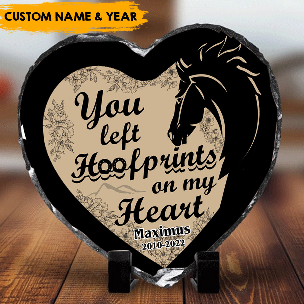 You Left Hoofprints On My Heart - Horse Memorial Heart-shape Photo Slate AZ