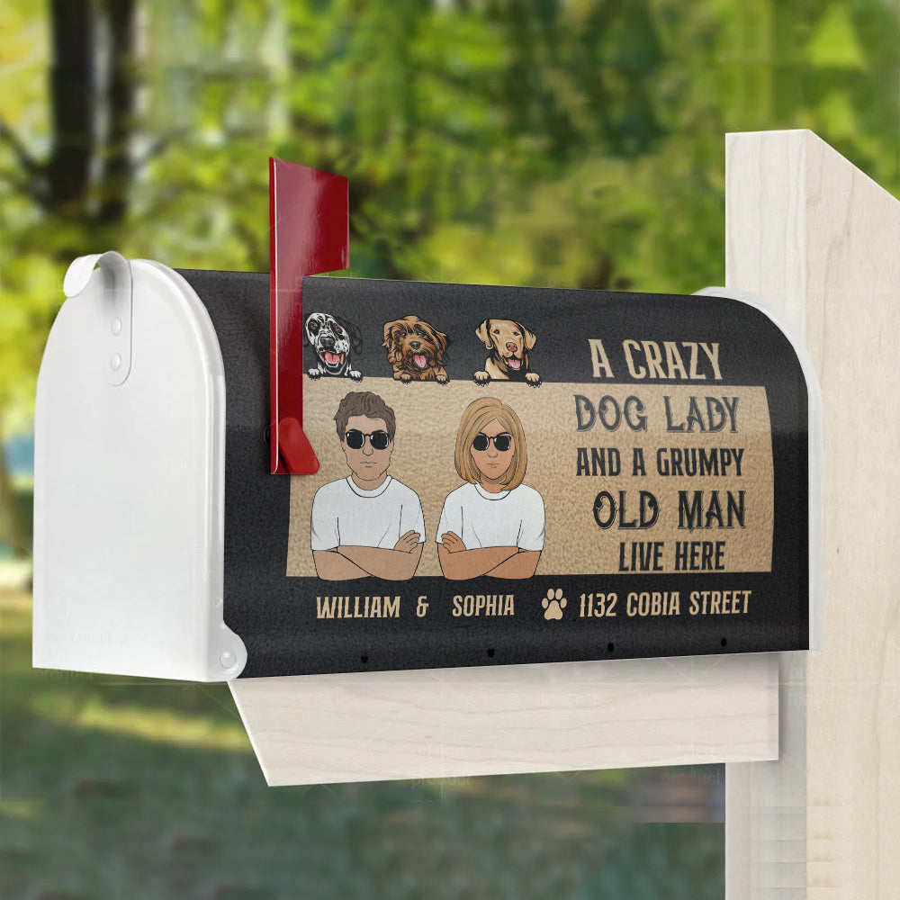 Dog Lady and A grumpy old man live here Magnetic Mailbox Cover, Dog Lover Gift AF