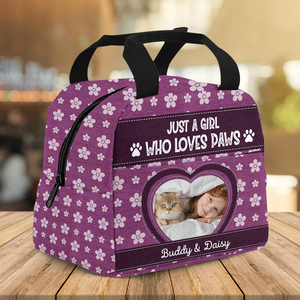 Personalized Photo Just A Girl Who Loves Paws Lunch Bag, Gift For Pet Lovers AI