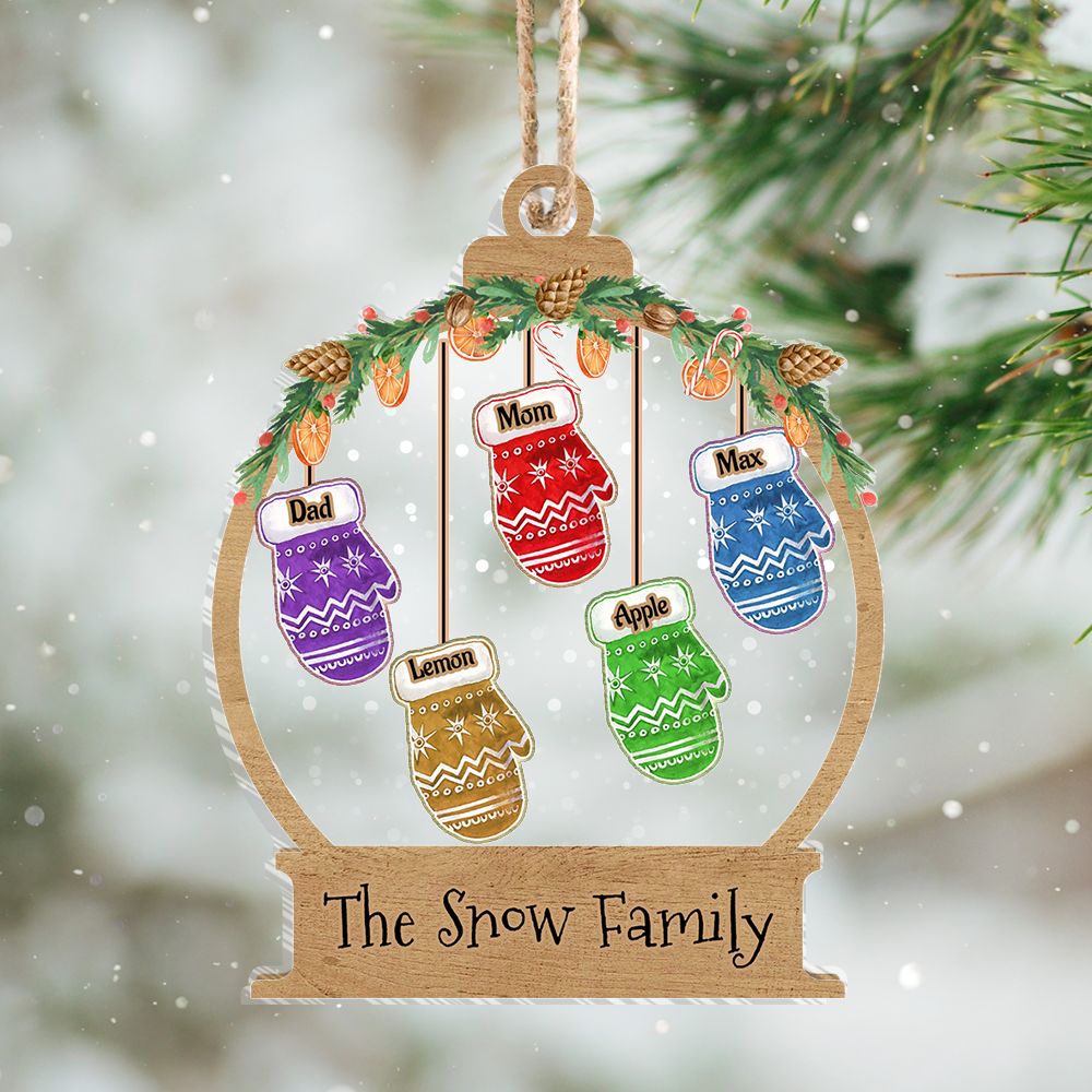 Personalized Christmas Gloves Kids Mom Grandma Printed Acrylic Ornament, Customized Holiday Ornament AE