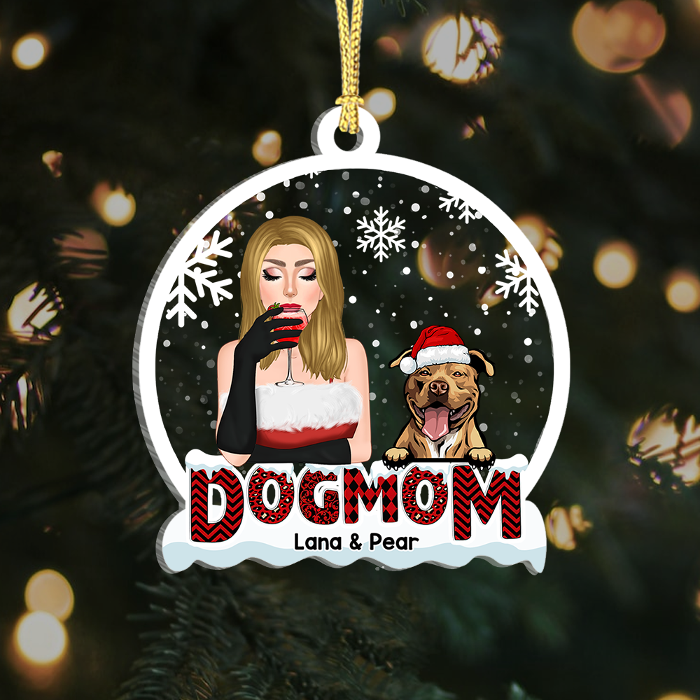Personalized Dog Mom Christmas Printed Acrylic Ornament, Gift For Dog Lover AE