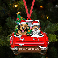 Thumbnail for Personalized Dog Red Truck Christmas Wood Ornament Cutout, Customized Holiday Ornament AE