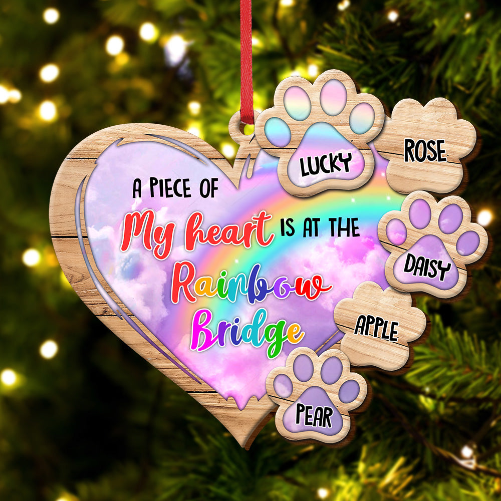 Piece Of Heart At Rainbow Bridge Dog Cat Loss Of Pet Memorial Personalized Wood Ornament Cutout AE