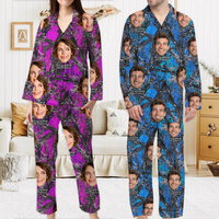 Thumbnail for Personalized Custom Face Husband Wife Camo Hunting Pattern Pajamas Set, Funny Gift For Hunting Lover AB