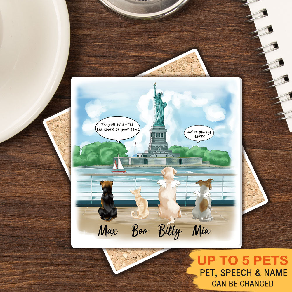 Personalized Pet Memorial Square Stone Coasters-Dog Cat Loss Gifts-Pet Bereavement Gift-DOG & CAT-Statue of liberty AZ