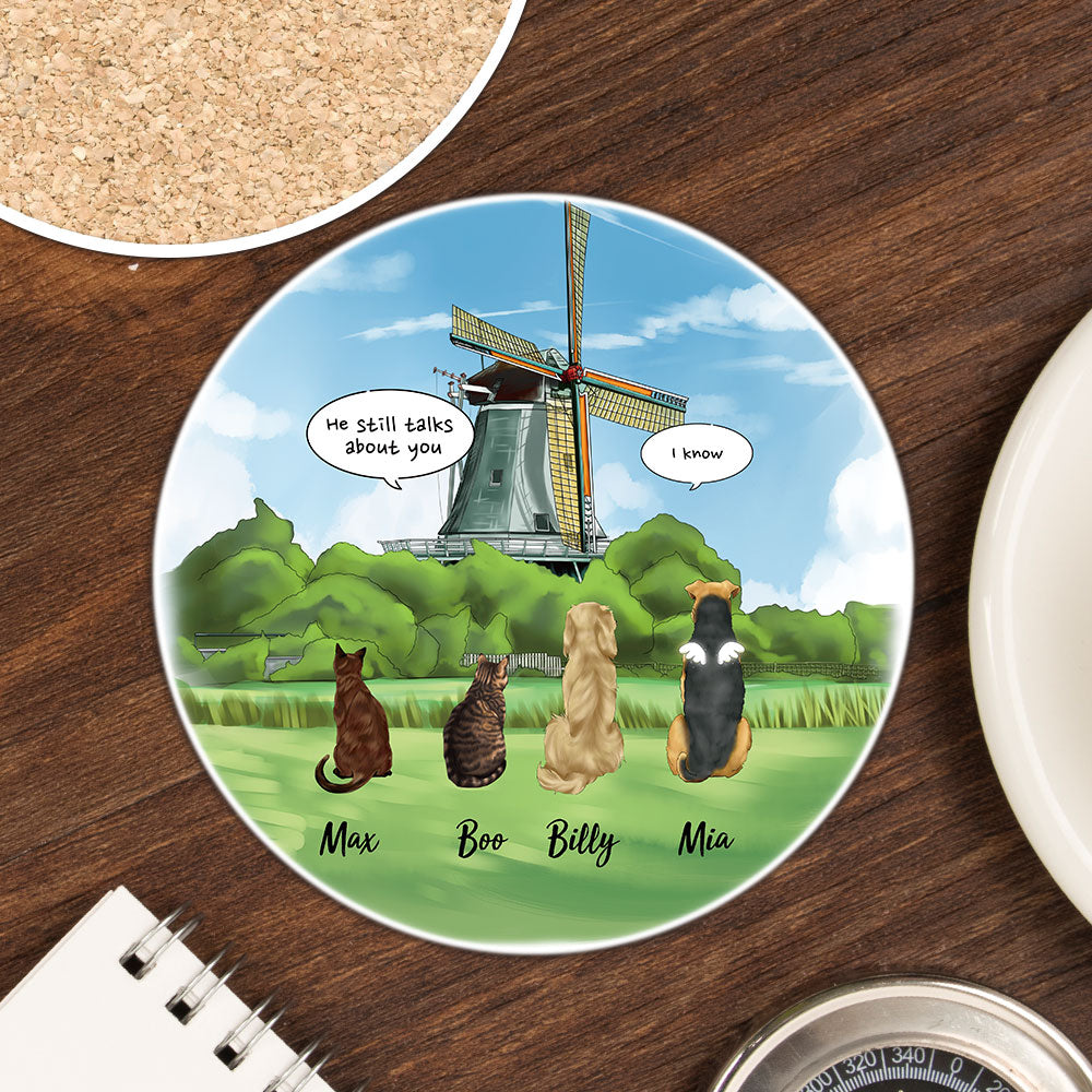 Personalized Pet Memorial Circle Stone Coasters-Dog Cat Loss Gifts-Pet Bereavement Gift-DOG & CAT-Windmills AZ