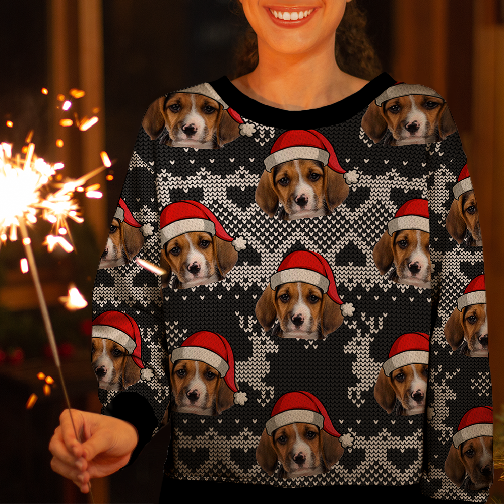 I Love My Pet Photo Ugly Christmas Sweatshirt, All-Over-Print Sweatshirt AB