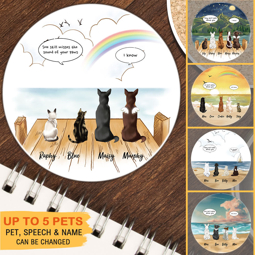 Personalized Pet Memorial Circle Stone Coasters-Dog Cat Loss Gifts-Pet Bereavement Gift-DOG & CAT-Wooden Dock AZ