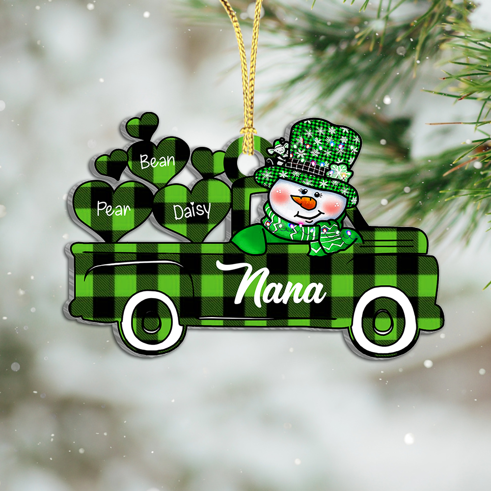 Personalized Christmas Truck Heart Grandkids Printed Acrylic Ornament, Christmas Gift For Grandma AE