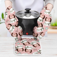 Thumbnail for Custom Face With Chef Hat Photo Oven Mitts & Potholder, Kitchen Gift AI
