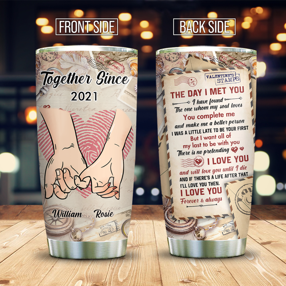 Personalized Hand In Hand Vintage Love Letter Couple Tumbler, Valentine's Day Gift AA