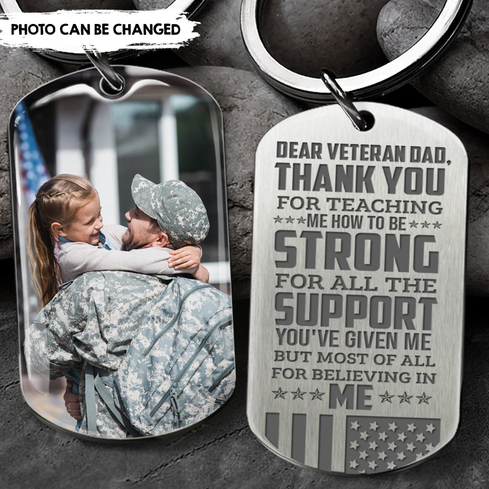 Dear Veteran Dad Photo Metal Keychain, Gift for Father's day, Veteran Dad AA