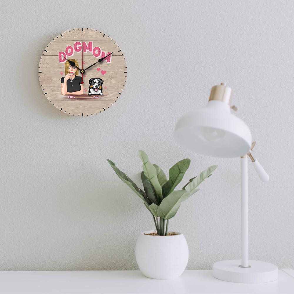 Personalized Dog Mom Wall Wooden Clock, Gift For Dog Lover AH