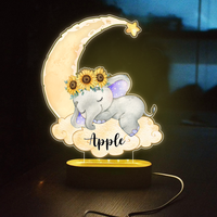 Thumbnail for Custom Sleeping Baby Elephant Kid Lamp With Wooden Oval Stand, Gift For Baby AC