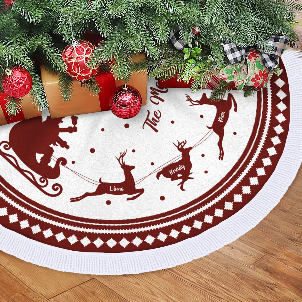Custom Reindeer With Name Family Christmas Tree Skirt, Christmas Gift AB