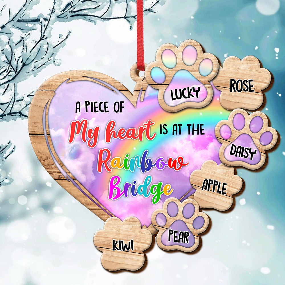 Piece Of Heart At Rainbow Bridge Dog Cat Loss Of Pet Memorial Personalized Wood Ornament Cutout AE