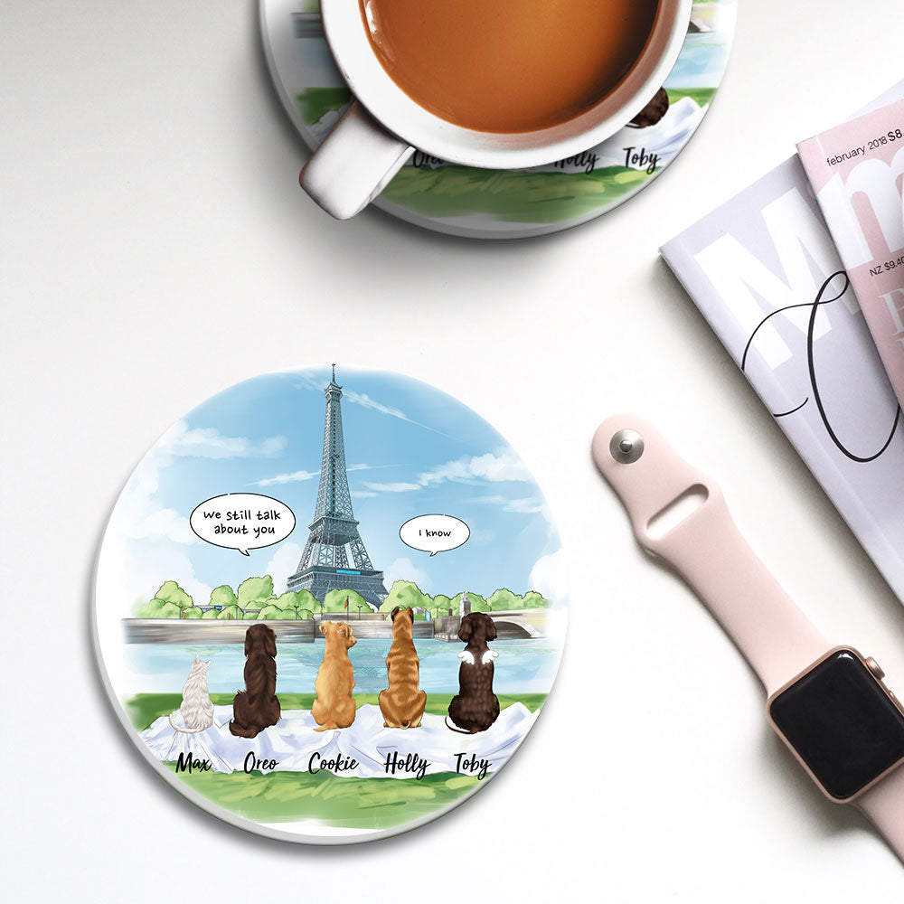 Personalized Pet Memorial Circle Stone Coasters-Dog Cat Loss Gifts-Pet Bereavement Gift-DOG & CAT-Eiffel Tower AZ