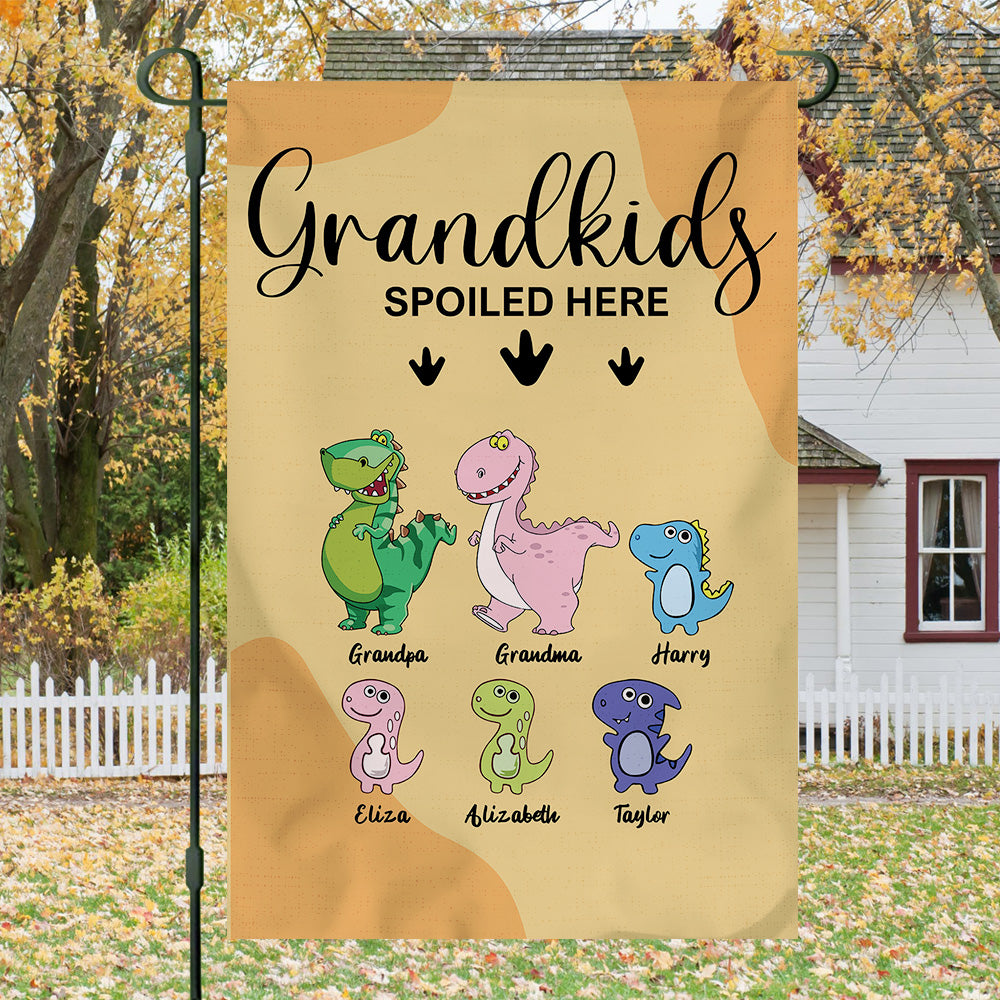Grandkids Spoiled Here- Funny Personalized Garden Dinosaur Flag AD
