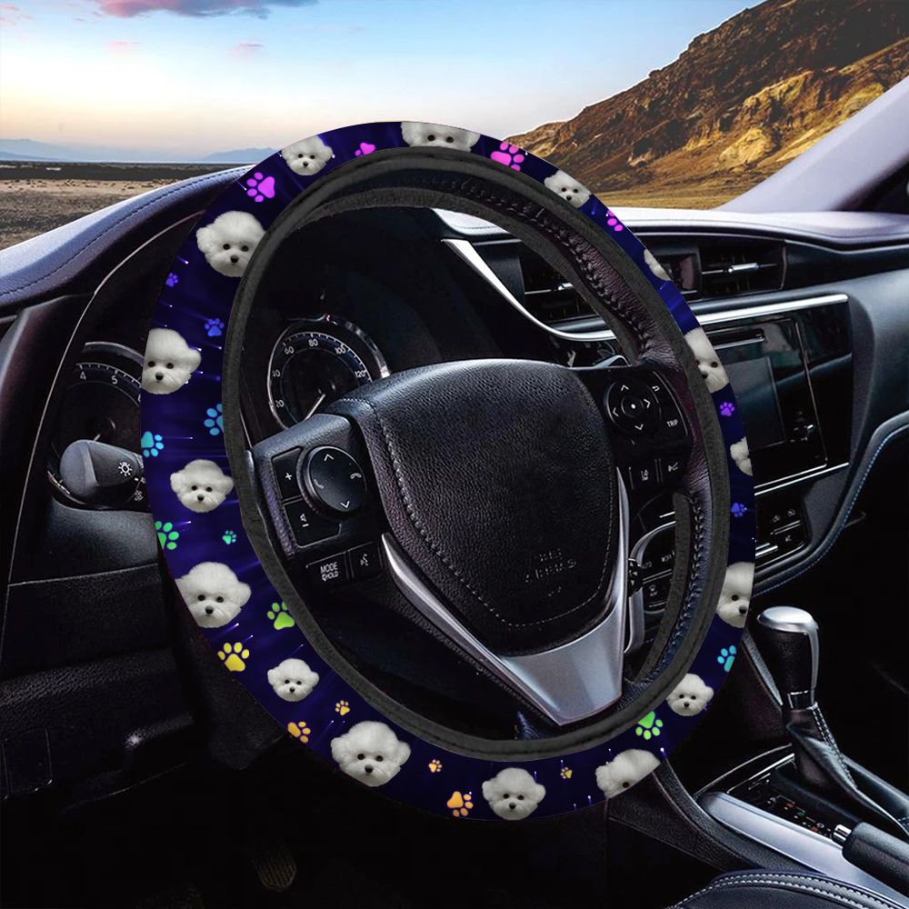 Custom Neon Pawprints Dog Cat Photo Car Steering Wheel Cover, Pet Lover Gift JonxiFon