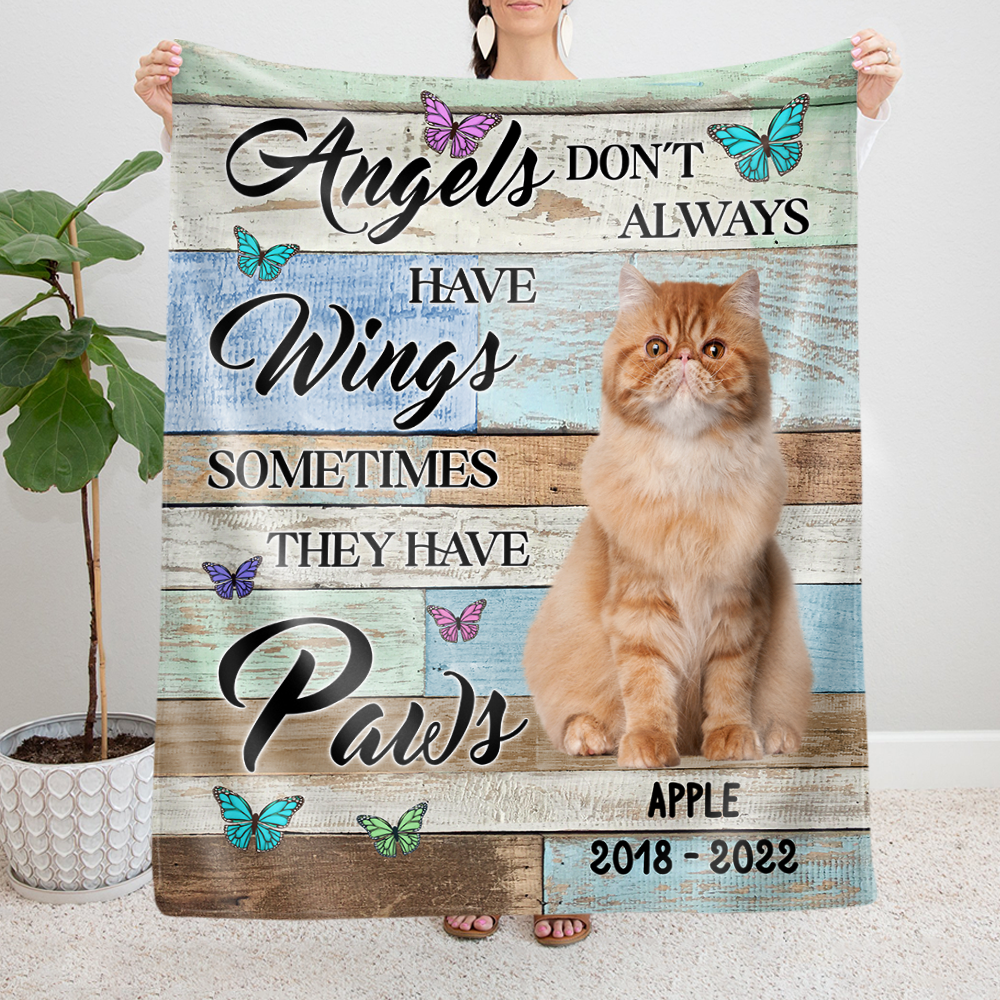 Custom Angels Don't Always Have Wings Photo Dog Cat Fleece Blanket, Memorial Gift AB