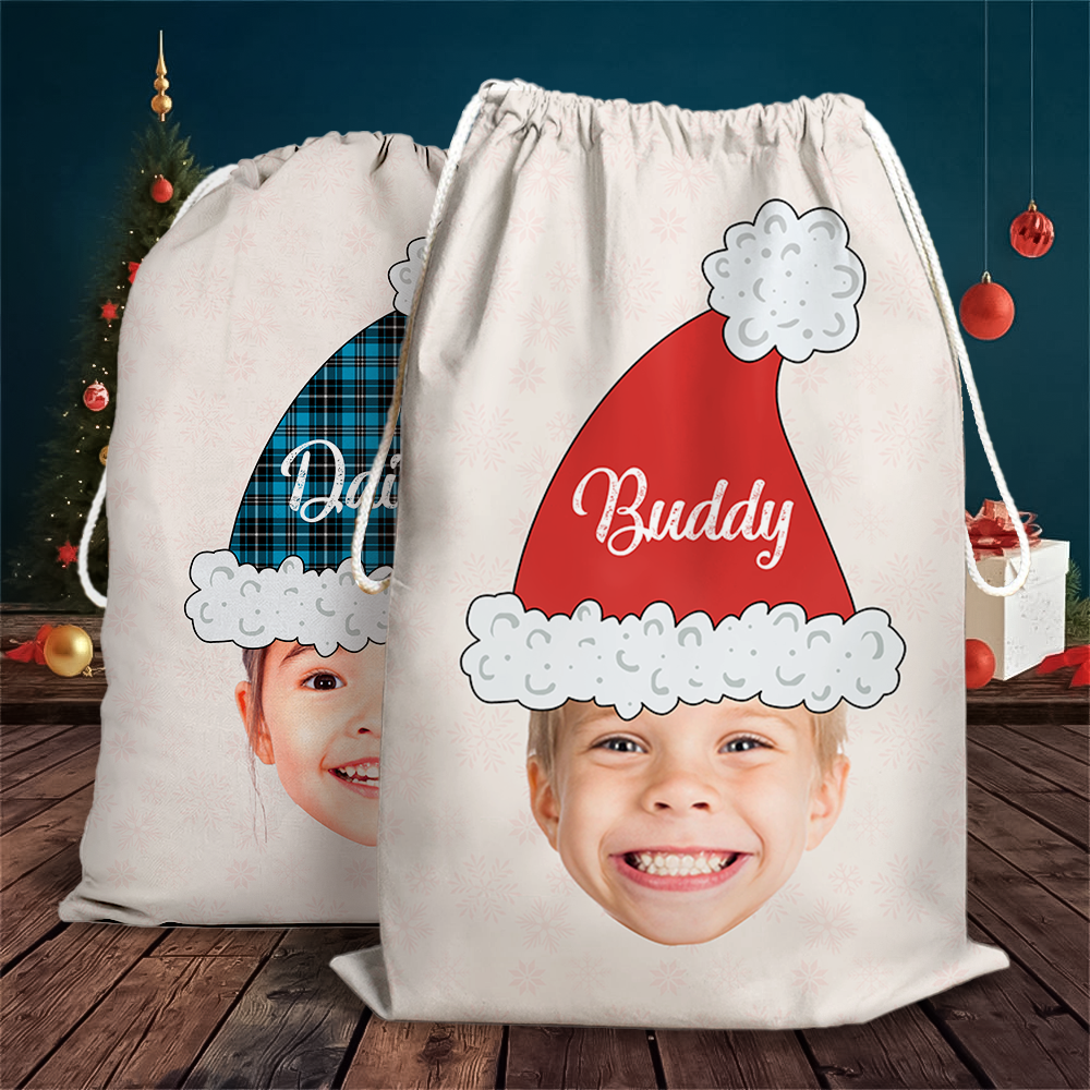 Custom Santa Hat With Name Photo Christmas Bag, Christmas Gift AB