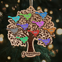 Thumbnail for Personalized Family Tree Bird Grandkids Grandma Christmas Layered Wood Ornament , Christmas Gift For Family AE