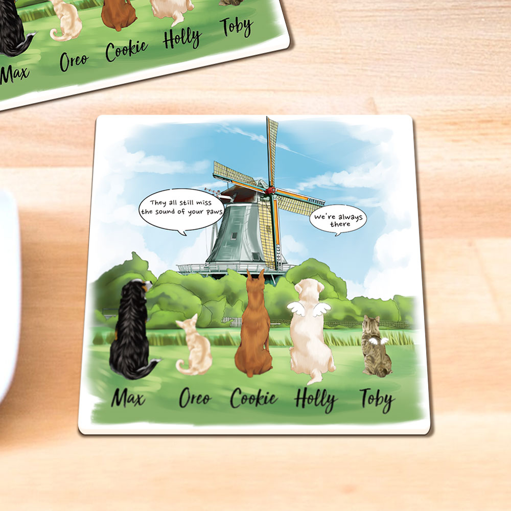 Personalized Pet Memorial Square Stone Coasters-Dog Cat Loss Gifts-Pet Bereavement Gift-DOG & CAT-Windmills AZ
