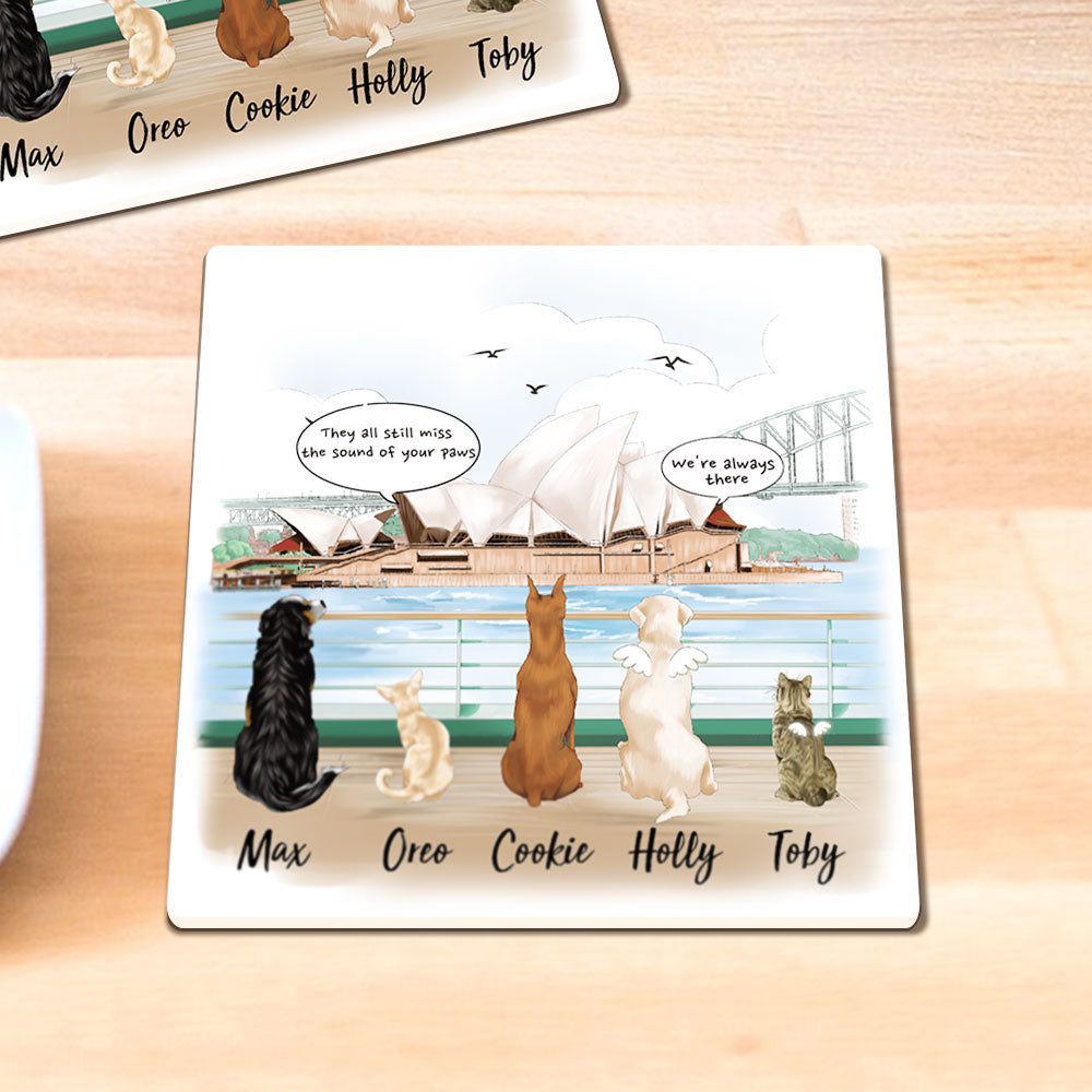 Personalized Pet Memorial Square Stone Coasters-Dog Cat Loss Gifts-Pet Bereavement Gift-DOG & CAT-Opera House AZ