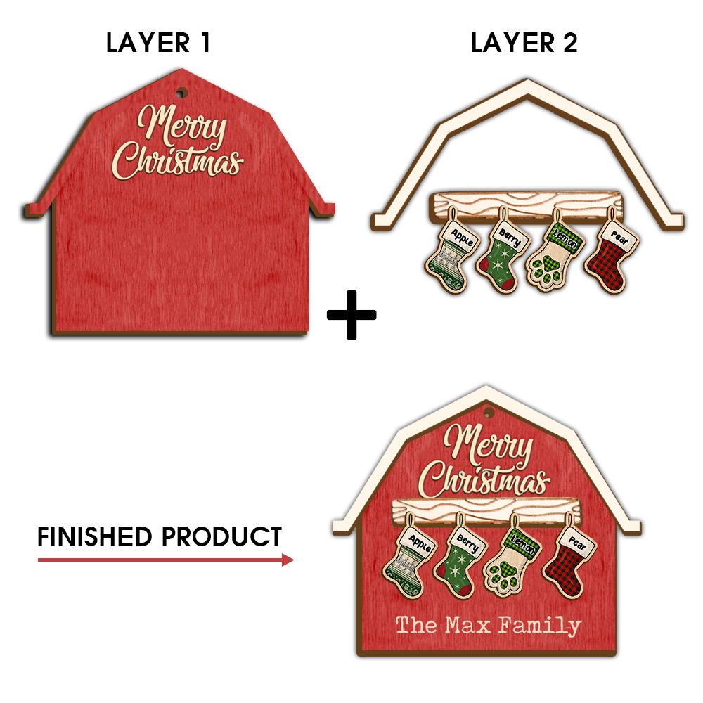 House With Christmas Stockings Family Layered Wood Ornament, Christmas Gift For Family AE