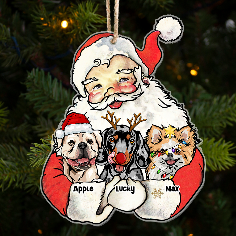 Personalized Santa Claus Hug Dog Cat Printed Acrylic Ornament , Customized Holiday Ornament AE
