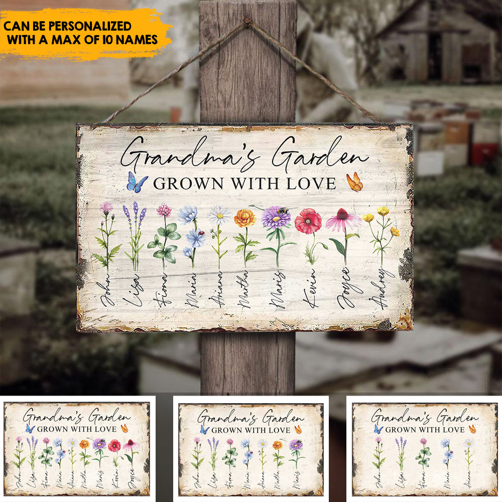 Grandma Garden of Love - Personalized Rectangle Wood Sign A