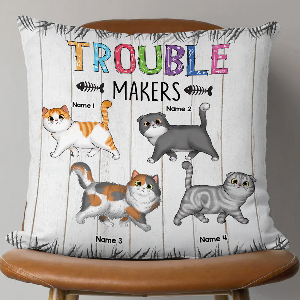 Personalized Trouble Makers Cat Mom Pillow, Gift For Cat Lover AD