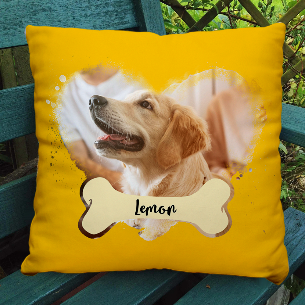 Custom Dog Photo Heart & Bone Pillow, Dog Lover Gift AD