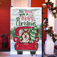 Thumbnail for We Woof You A Merry Christmas Red Truck Personalized Dog Flag, Christmas House Decor AD
