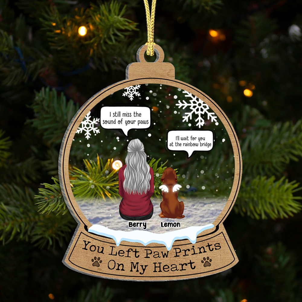 You Left Paw Prints On My Heart Personalized Dog Memorial Printed Acrylic Ornament, Sympathy Gift AE