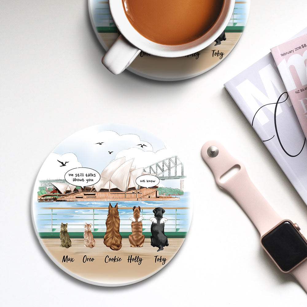 Personalized Pet Memorial Circle Stone Coasters-Dog Cat Loss Gifts-Pet Bereavement Gift-DOG & CAT-Opera House AZ