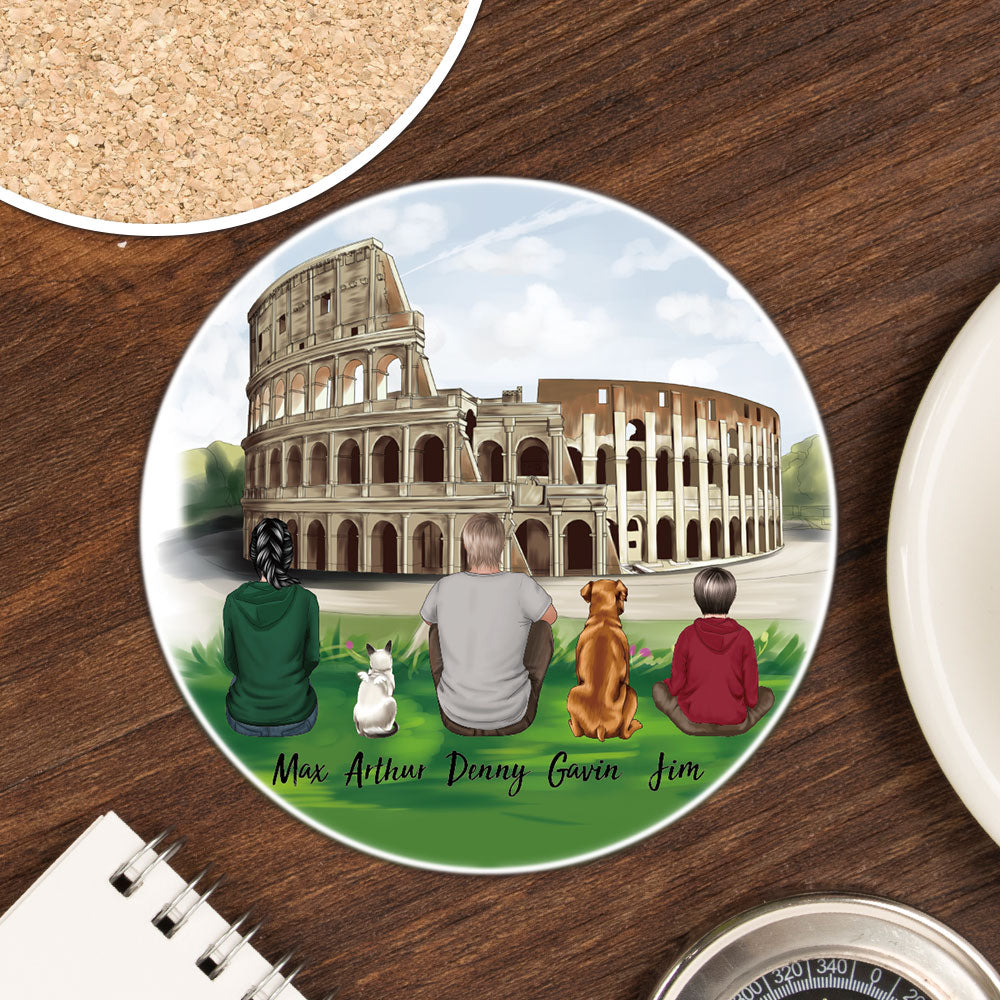 Family Circle Stone Coasters Gifts For The Whole Family -Statue of liberty & Eiffel Tower AZ